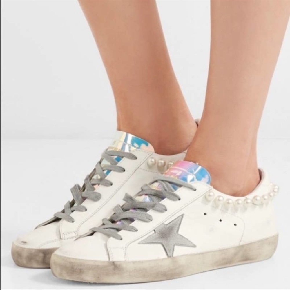 Authentic GOLDEN GOOSE Sneakers Superstar White pearl Necklace sz 38
